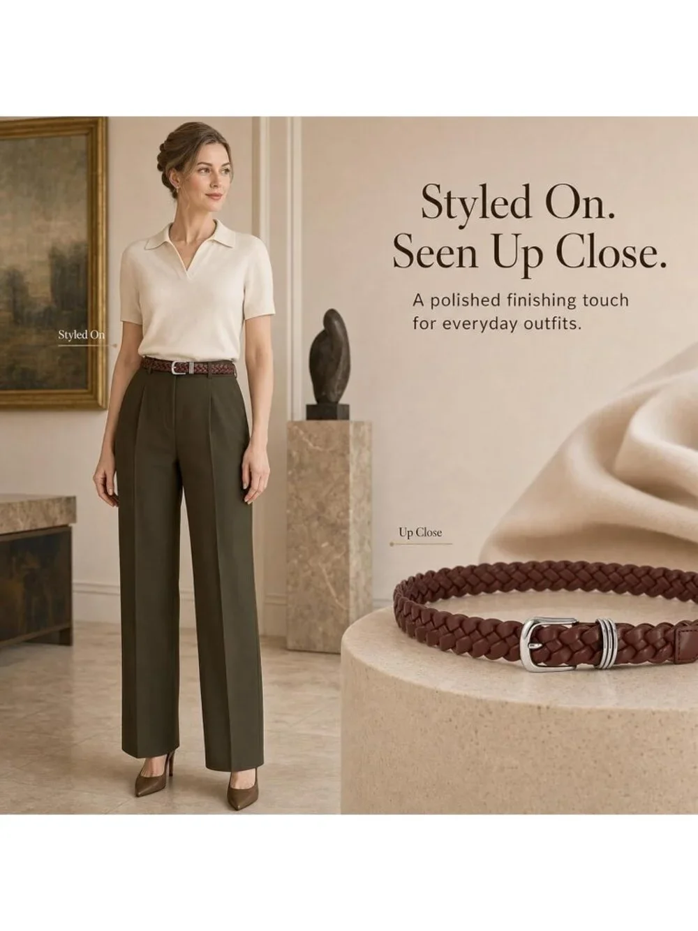 Women Pale Brown Leather Dress Belt For Jeans Pants Fashion With Silver Buckle